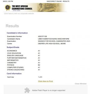 UTME top scorer Umeh bags eight A1s in 2023 WASSCE