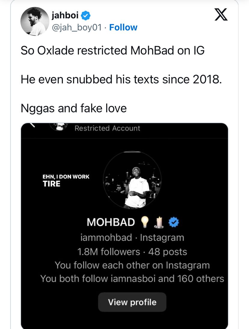 Nigerians drag singer Oxlade for ?restricting? Mohbad on IG as he pays tribute to the late singer