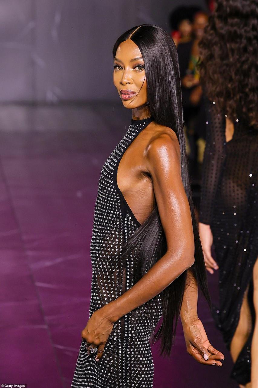 Supermodel Naomi Campbell, 53, storms the runway in a see-through dress she designed at New York Fashion Week  (photos)