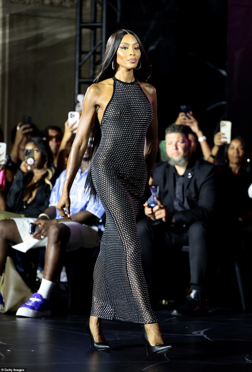 Supermodel Naomi Campbell, 53, storms the runway in a see-through dress she designed at New York Fashion Week  (photos)