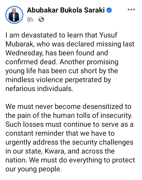 Kwara governor orders probe into alleged murder of media personality