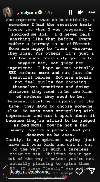 "Mothers should not feel guilty for choosing themselves and doing whatever they need" Simi reacts to Chimamanda