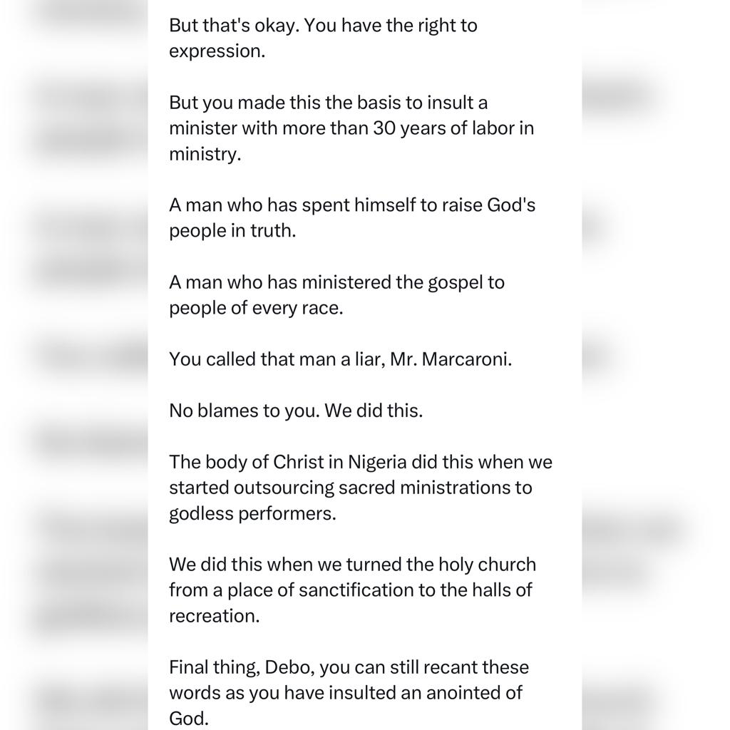 I sincerely apologize but e nor go better for all of una- Mr Macaroni slams Christian Twitter users offended by his post calling out a clergyman